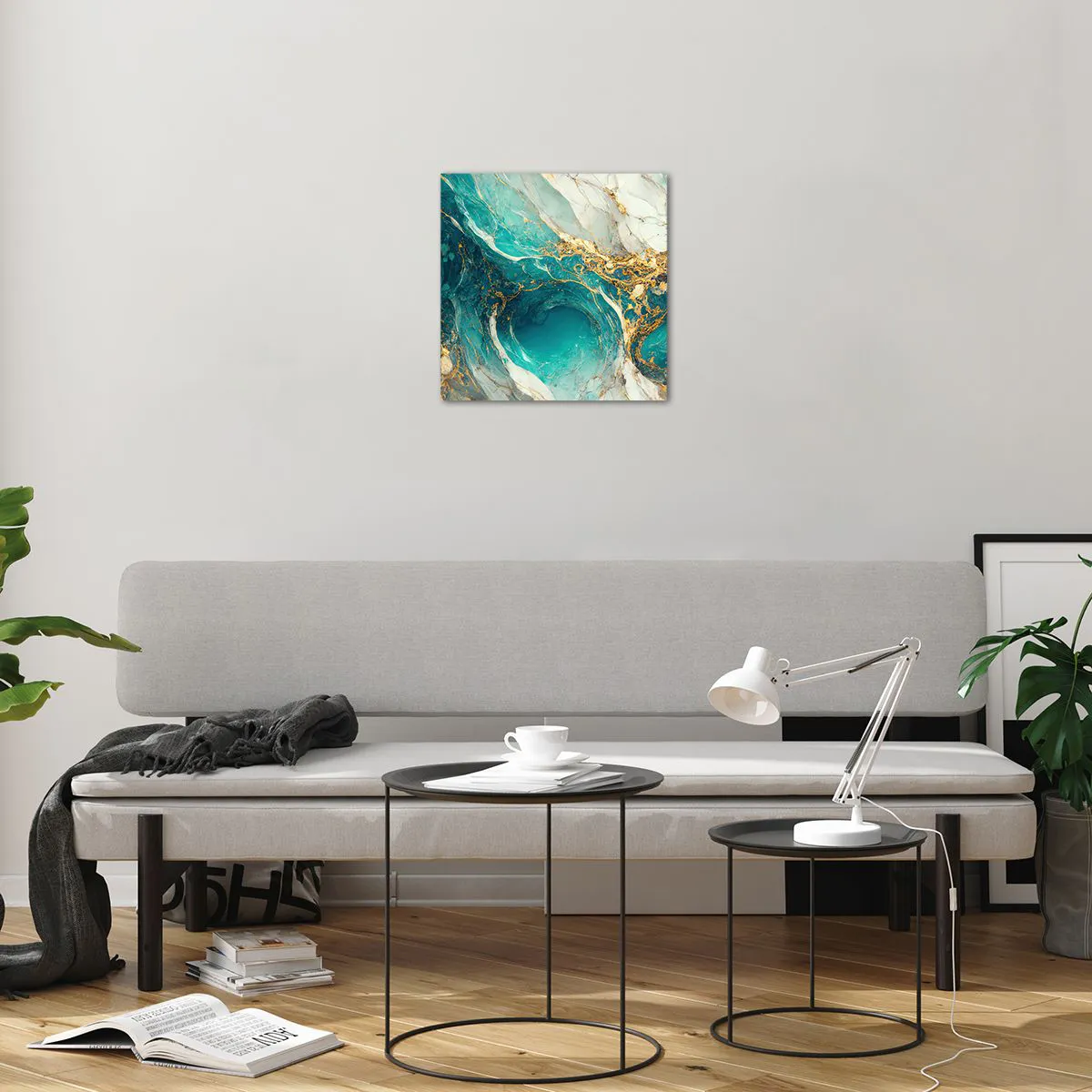 Quadro em vidro - Composição com veios d'ouro - 40x40 cm