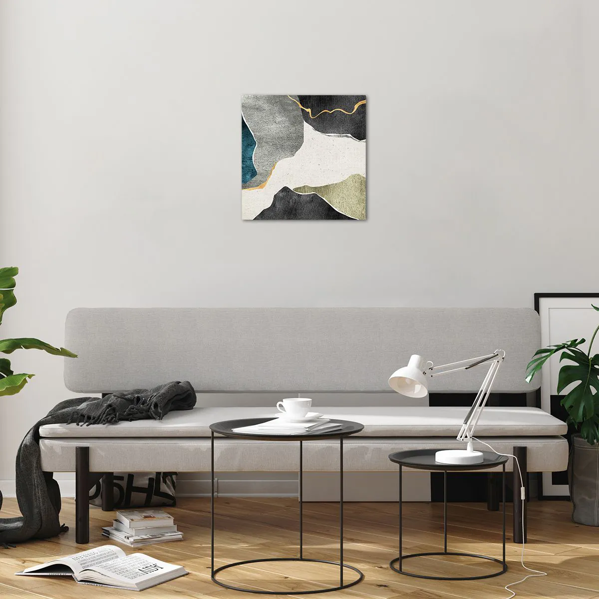 Quadro em vidro - Composição de mosaico com fio de ouro - 40x40 cm