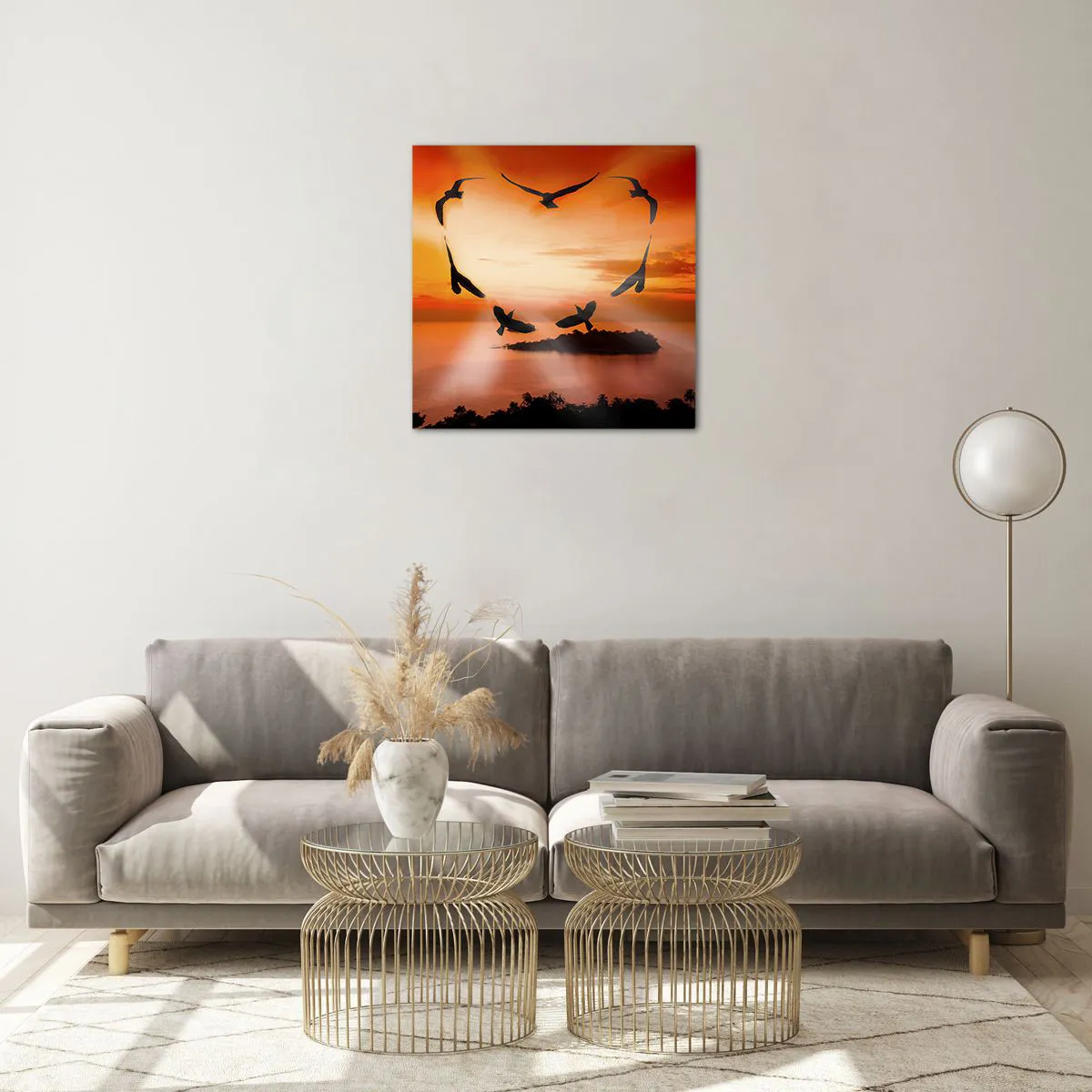 Quadro em vidro - Ame o mundo como pássaros - 50x50 cm