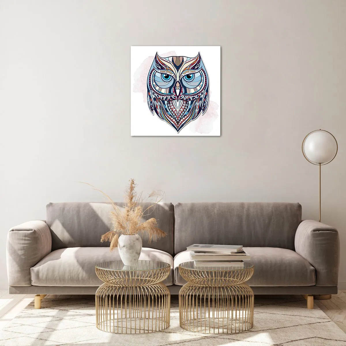 Obraz na szkle - Kunsztowna sowa ornamentowa - 50x50 cm
