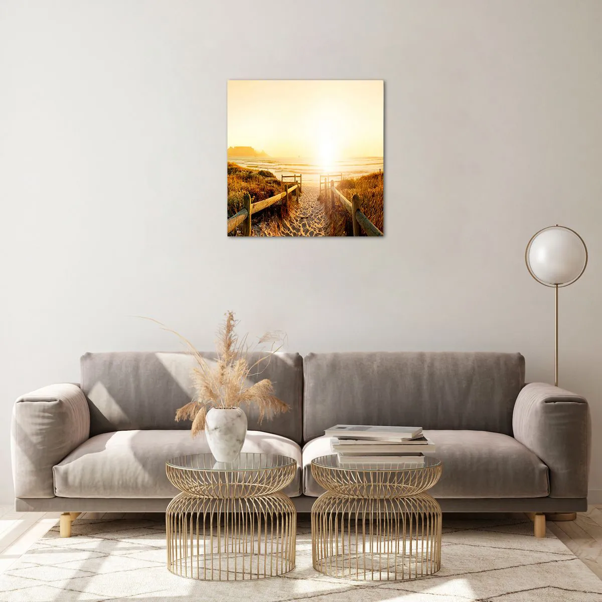 Cuadro sobre vidrio - Impresiones sobre Vidrio - A través de la duna, hacia el sol - 50x50 cm