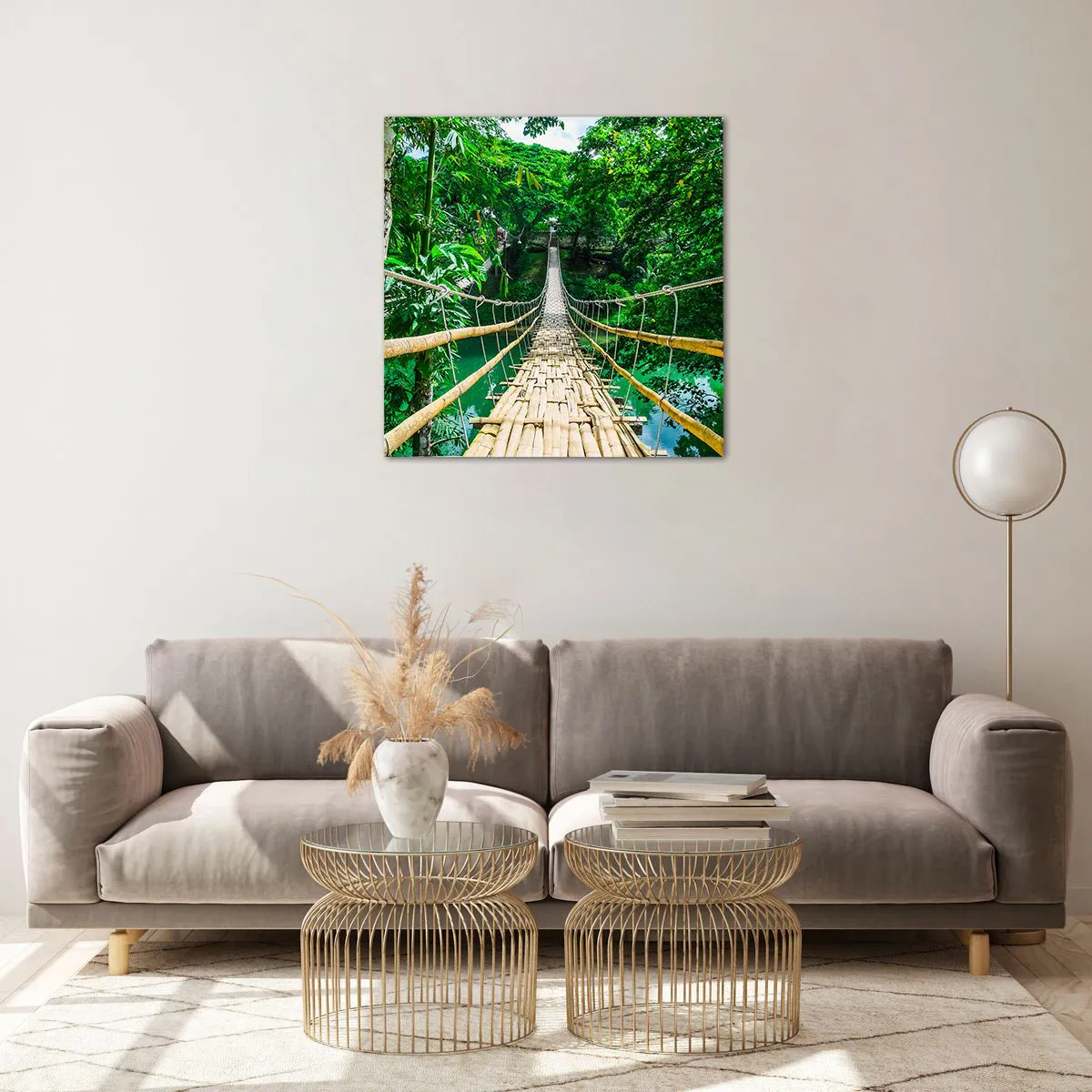 Üveg kép - Majomhíd a zöld felett - 60x60 cm