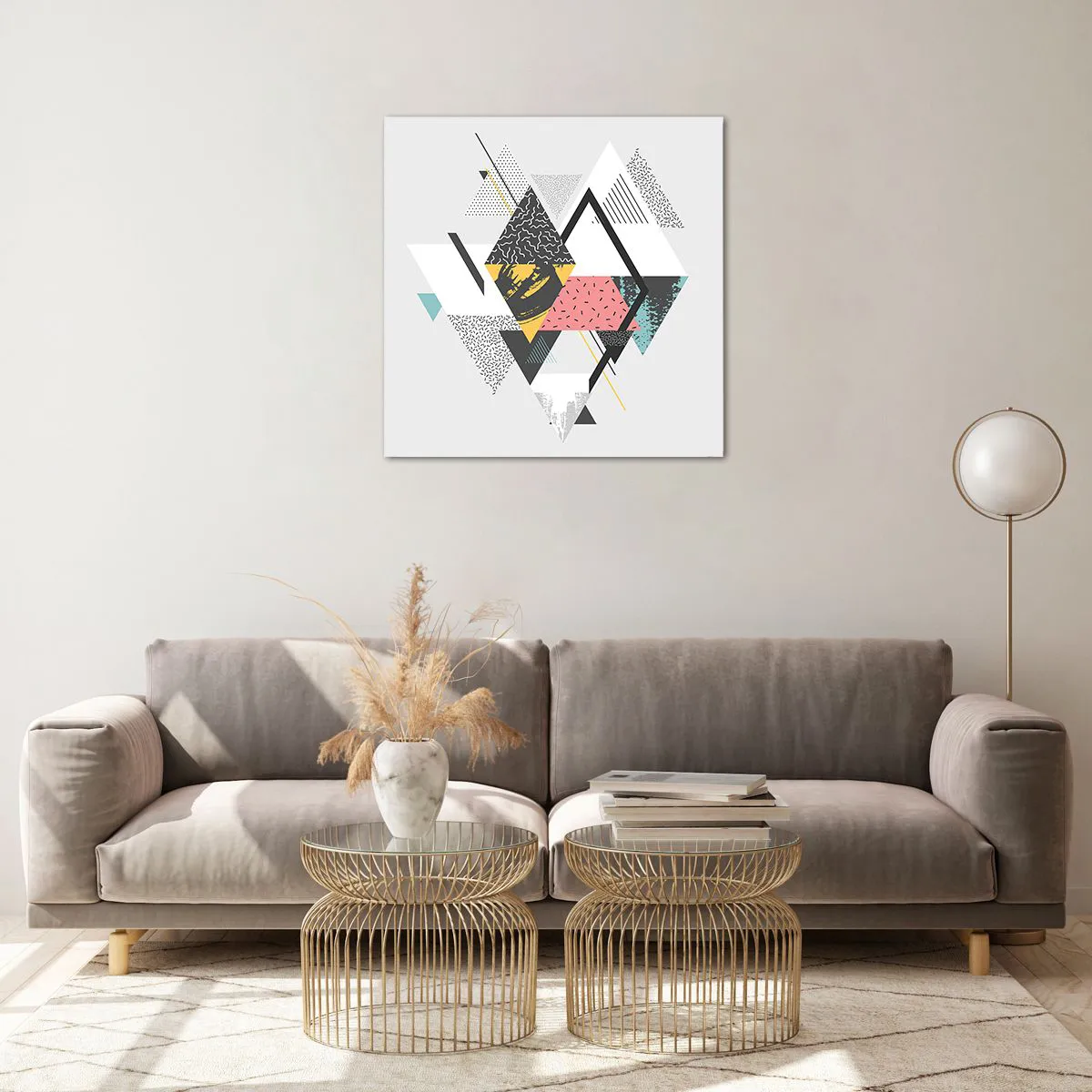 Quadro em vidro - Variações do triângulo e losango - 60x60 cm