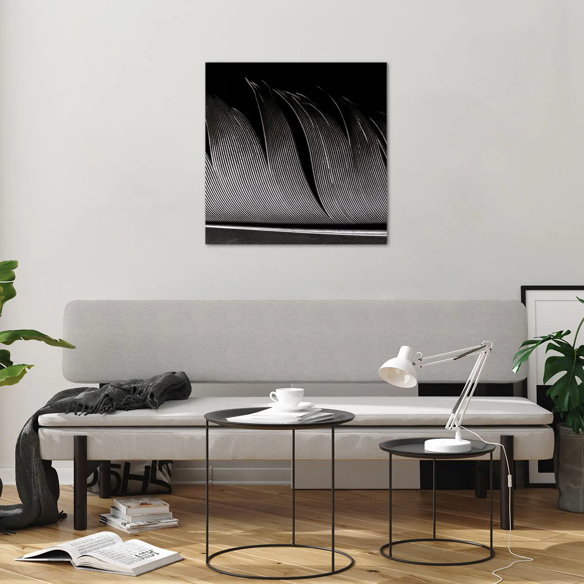 Glastavla - Bild på glas - Fjäder - en underbar konstruktion - 60x60 cm