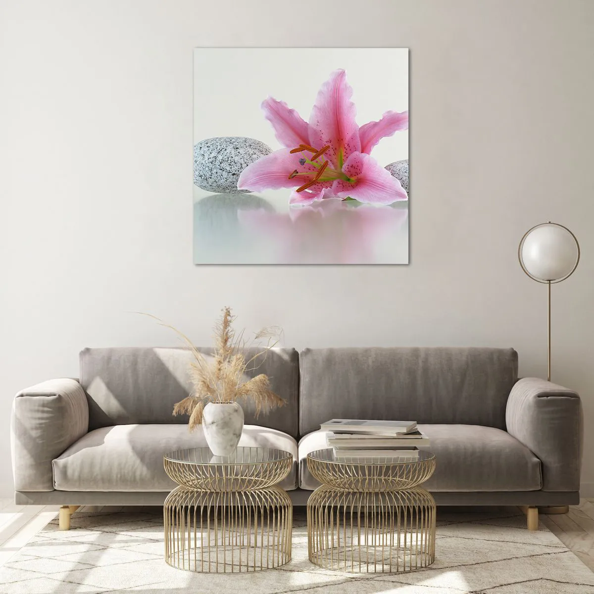 Cuadro sobre vidrio - Impresiones sobre Vidrio - Estudio en rosa, gris y blanco - 70x70 cm