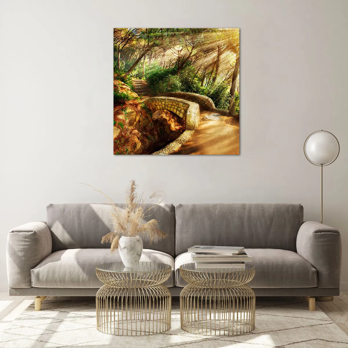 Impression sur verre - Image sur verre - Directement du pont dans une forêt de conte de fées - 70x70 cm