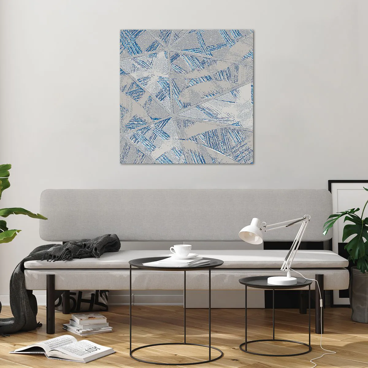 Tablou pe sticlă - Într-un labirint de gri-albastru - 70x70 cm