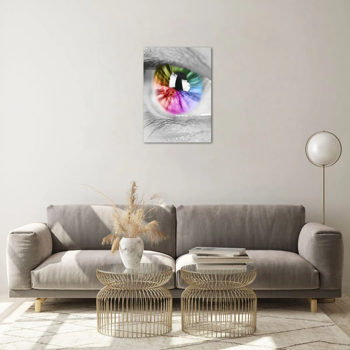 Obraz na szkle - Kolorowa tęczówka oka na czarno-białym tle - 50x70cm - Patrzeć na świat kolorowo - Nowoczesna dekoracja ścienna do salonu, kuchni i sypialni ARTTOR