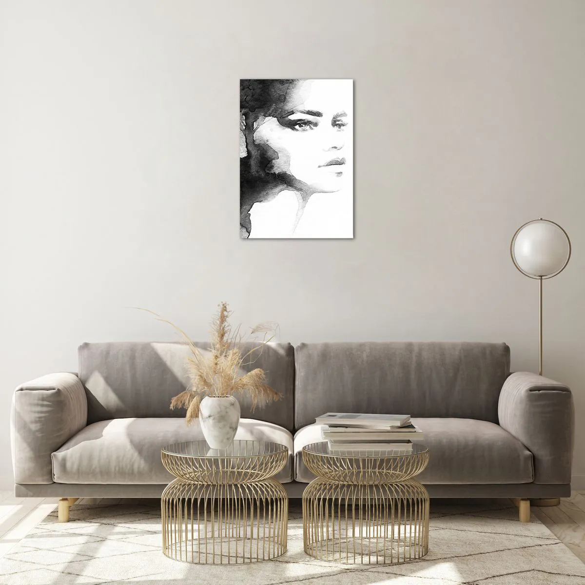 Quadro su vetro - Ritratto di donna ad acquerello in bianco e nero - 50x70cm - Fatta di mistero e di nebbia - Decorazione murale moderna per soggiorno e camera da letto ARTTOR
