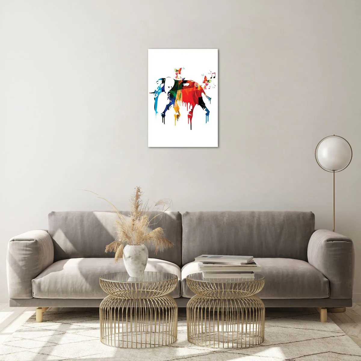 Impression sur verre - Image sur verre - Éléphant coloré dans un style aquarelle moderne - 50x70cm - Tout le monde peut danser - Décoration murale moderne pour le salon et la chambre ARTTOR