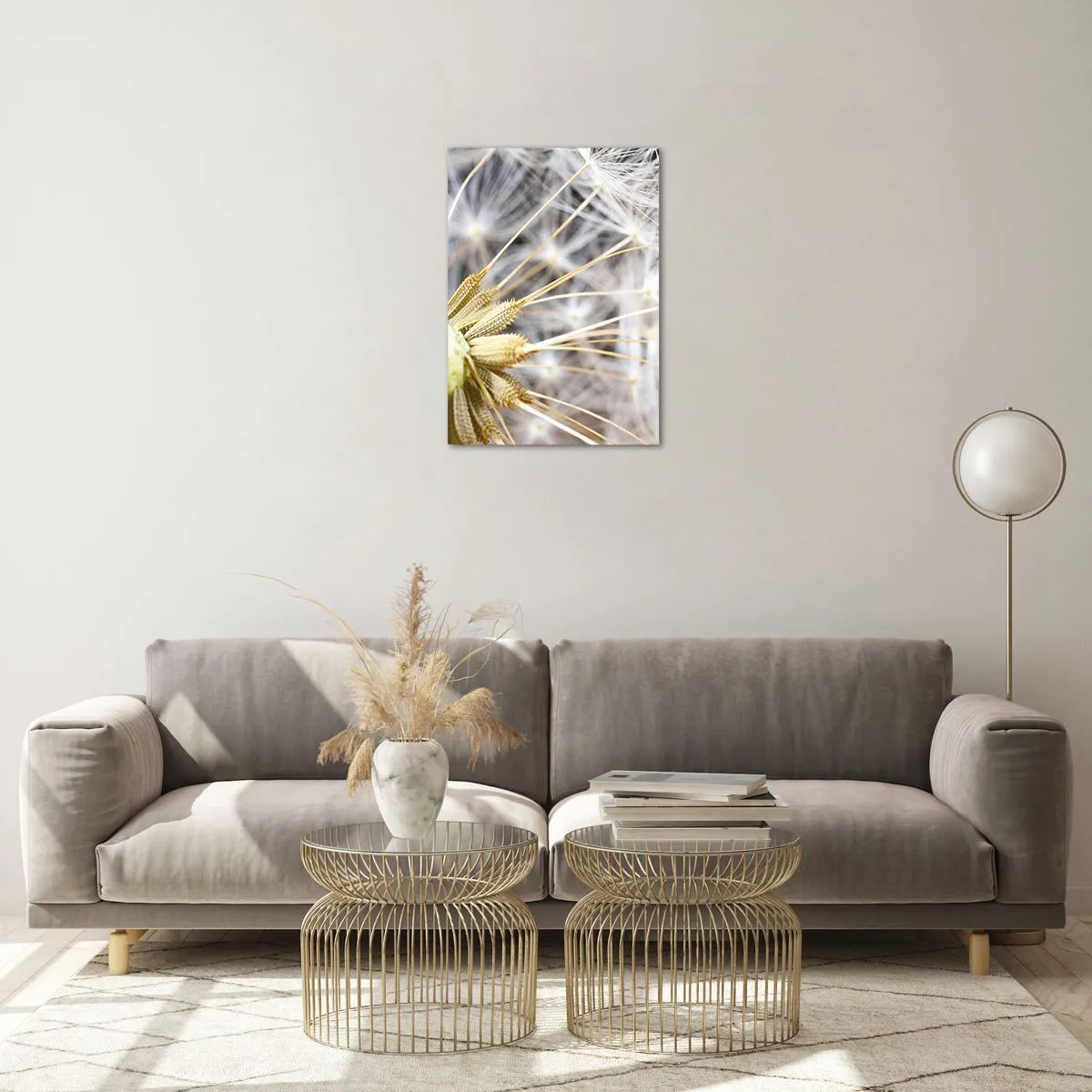 Impression sur verre - Image sur verre - Gros plan d'un pissenlit aux graines délicates - 50x70cm - Juste avant le départ - Décoration murale moderne pour le salon et la chambre ARTTOR
