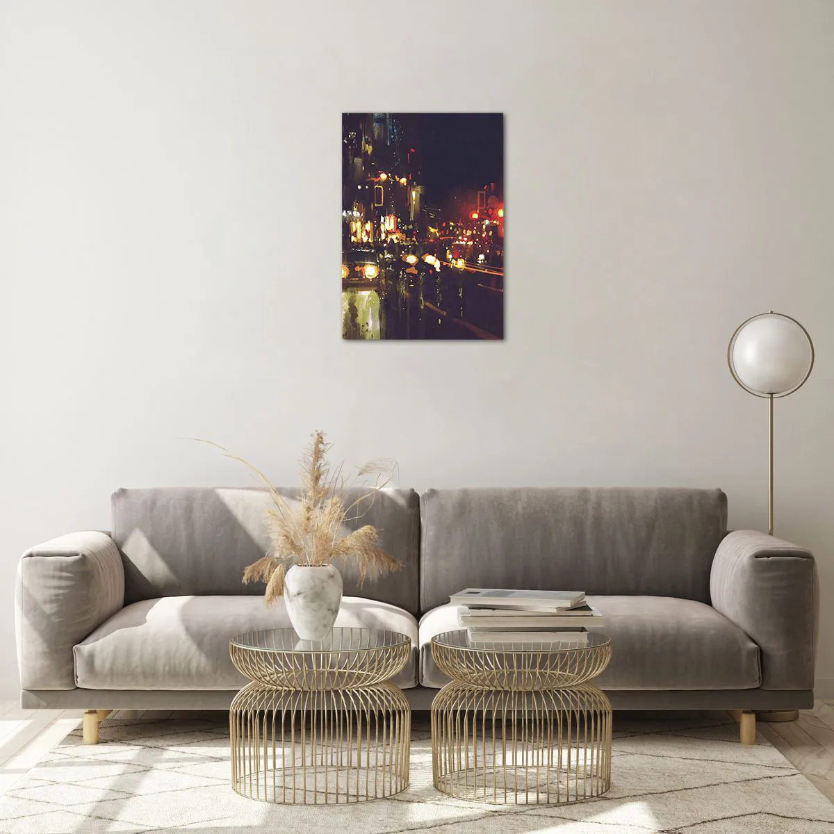 Cuadro sobre vidrio - Impresiones sobre Vidrio - Paisaje nocturno de la ciudad con coches y farolas - 50x70cm - Hundido en la luz de la noche - Decoración de pared moderna para salón y dormitorio ARTTOR