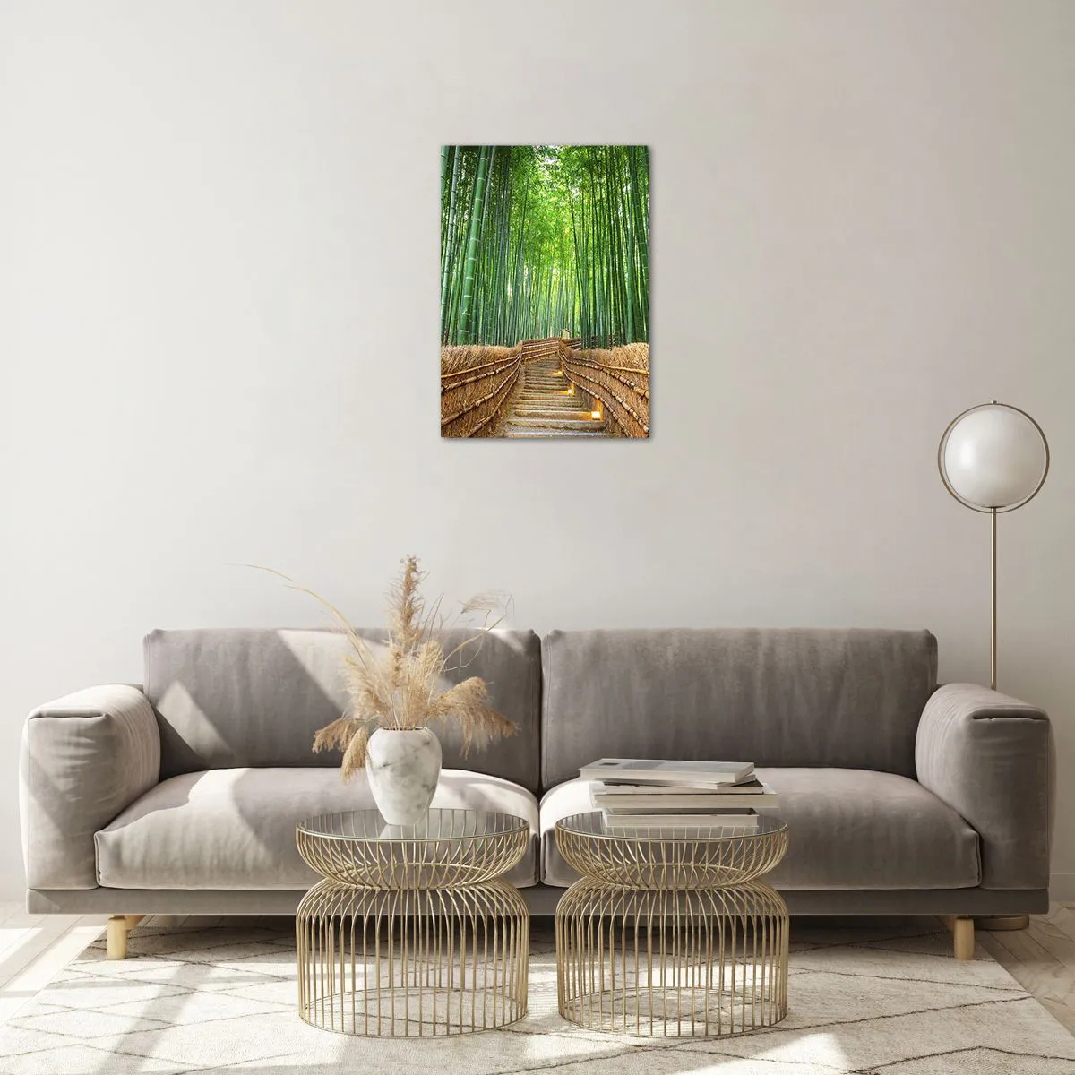 Impression sur verre - Image sur verre - Un chemin dans la forêt de bambous menant à travers les escaliers - 50x70cm - L'essence de la nature asiatique - Décoration murale moderne pour le salon et la chambre ARTTOR