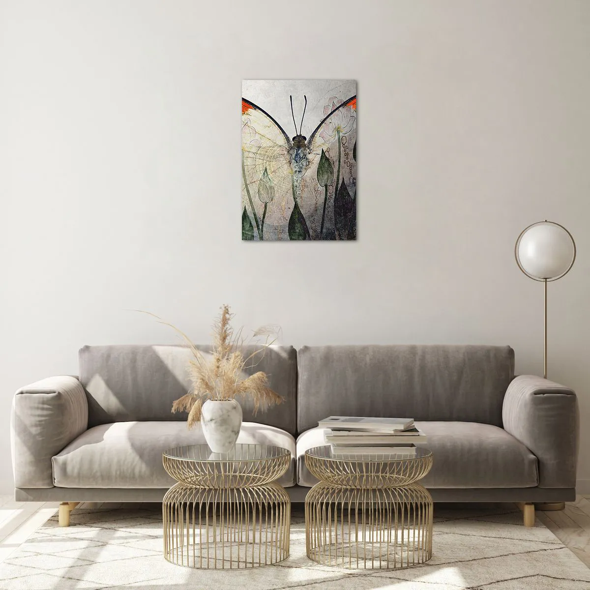 Üveg kép - „Ahol a pillangó himbálózik a füvön" - 50x70 cm