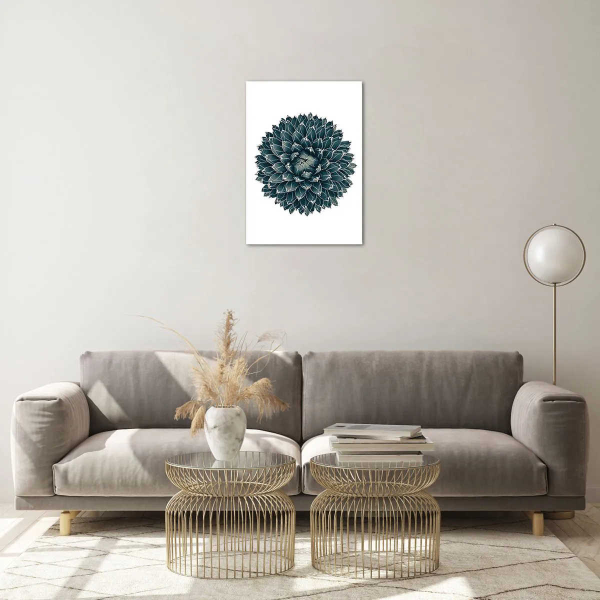 Obraz na szkle - Symetryczny wzór rośliny sukulenta na białym tle - 50x70cm - Gwiazda pustyni - Nowoczesna dekoracja ścienna do salonu, kuchni i sypialni ARTTOR