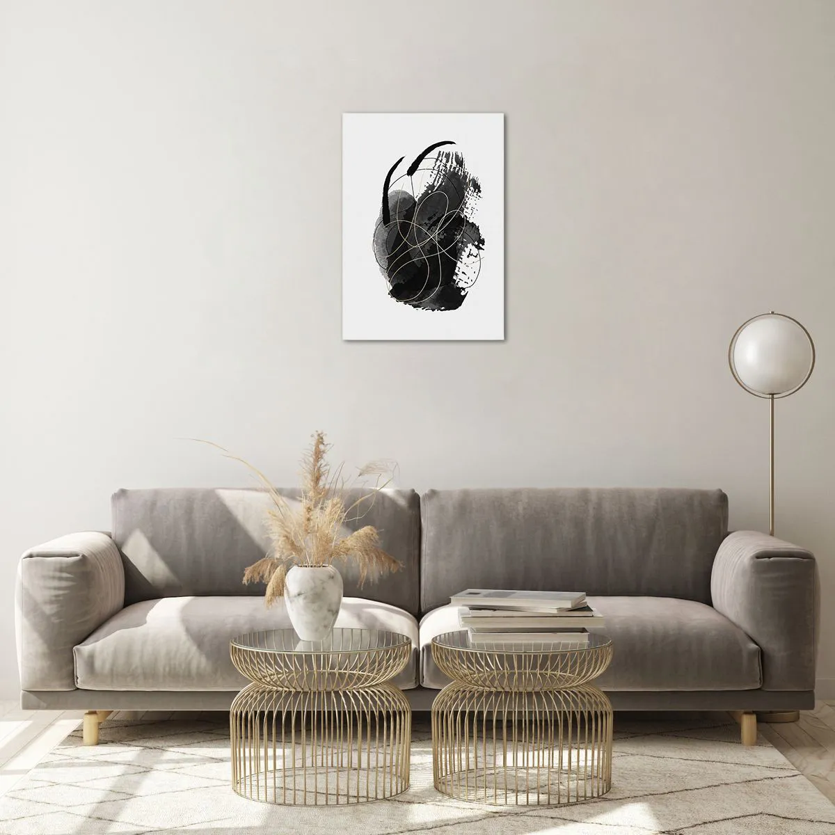 Cuadro sobre vidrio - Impresiones sobre Vidrio - Una composición abstracta de color negro con acentos dorados. - 50x70cm - Salió de la negrura - Decoración de pared moderna para salón y dormitorio ARTTOR