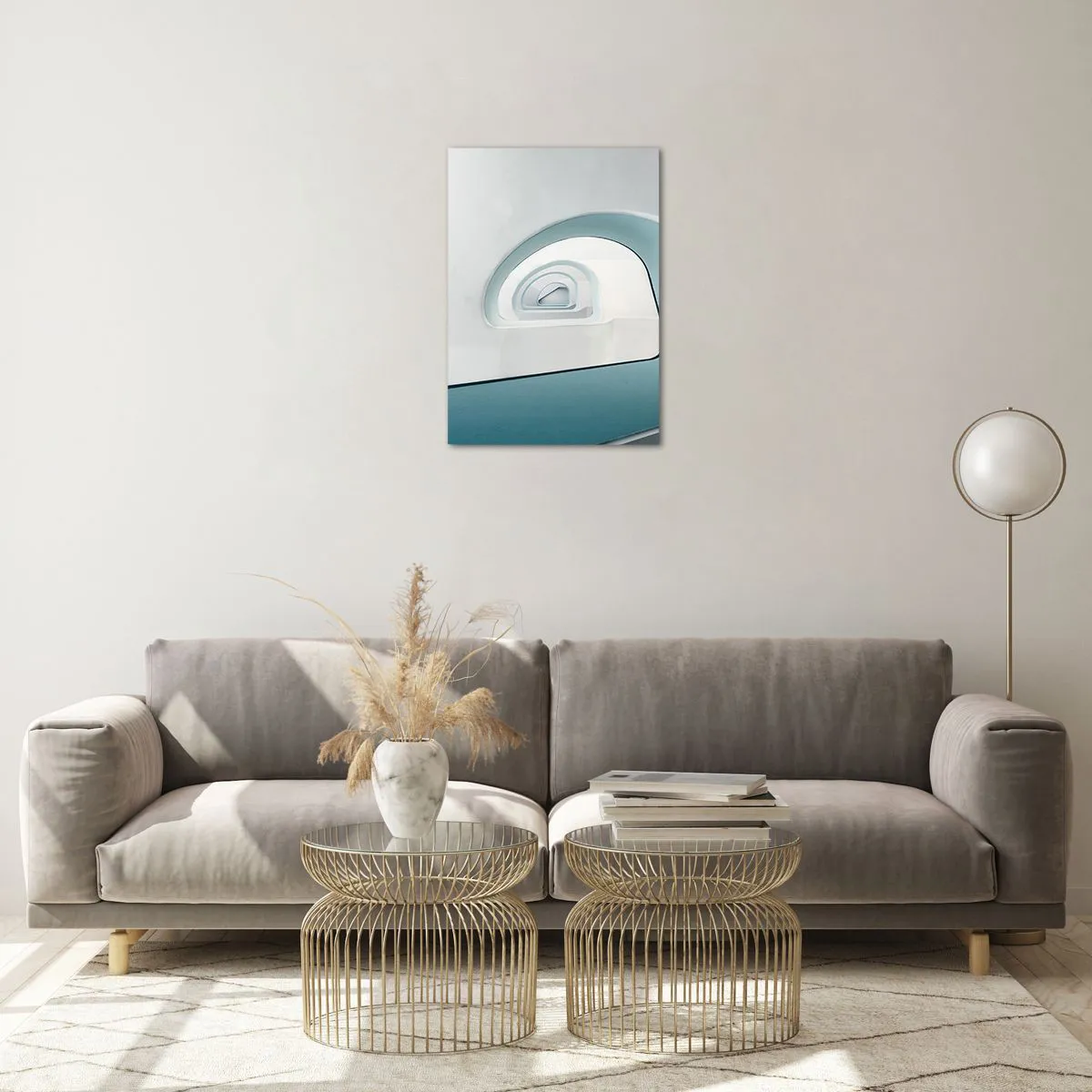 Quadro su vetro - Una scala moderna in una prospettiva astratta - 50x70cm - Blu fino in fondo - Decorazione murale moderna per soggiorno e camera da letto ARTTOR