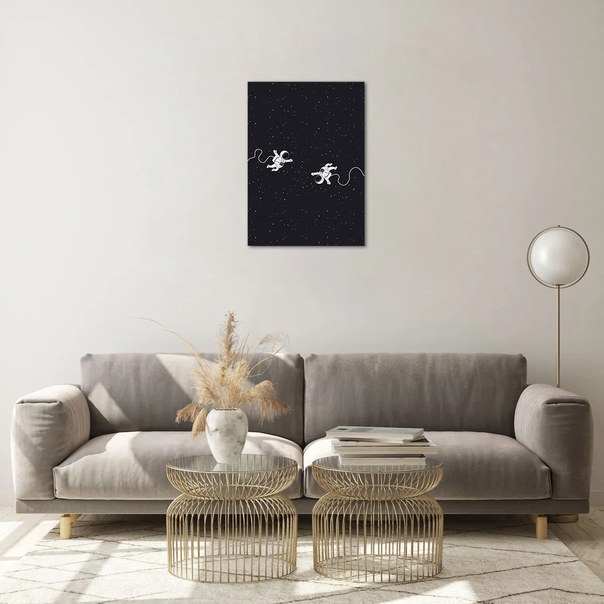 Cuadro sobre vidrio - Impresiones sobre Vidrio - Dos astronautas flotando en el espacio - 50x70cm - Danza cósmica - Decoración de pared moderna para salón y dormitorio ARTTOR