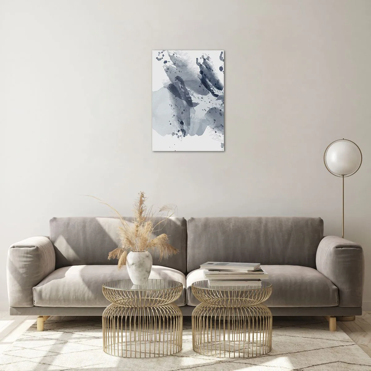 Cuadro sobre vidrio - Impresiones sobre Vidrio - Manchas de acuarela de color azul grisáceo que se asemejan al agua en movimiento - 50x70cm - Un estudio sobre la naturaleza del agua - Decoración de pared moderna para salón y dormitorio ARTTOR