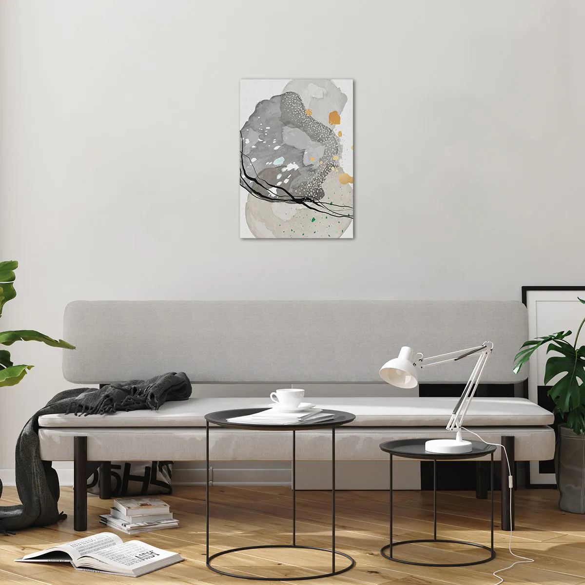 Glasbild - Bild auf glas - Organische Formen und Punkte in gedeckten Farben mit Details - 50x70cm - Organische Komposition - Moderne Wanddekoration für Wohnzimmer und Schlafzimmer ARTTOR
