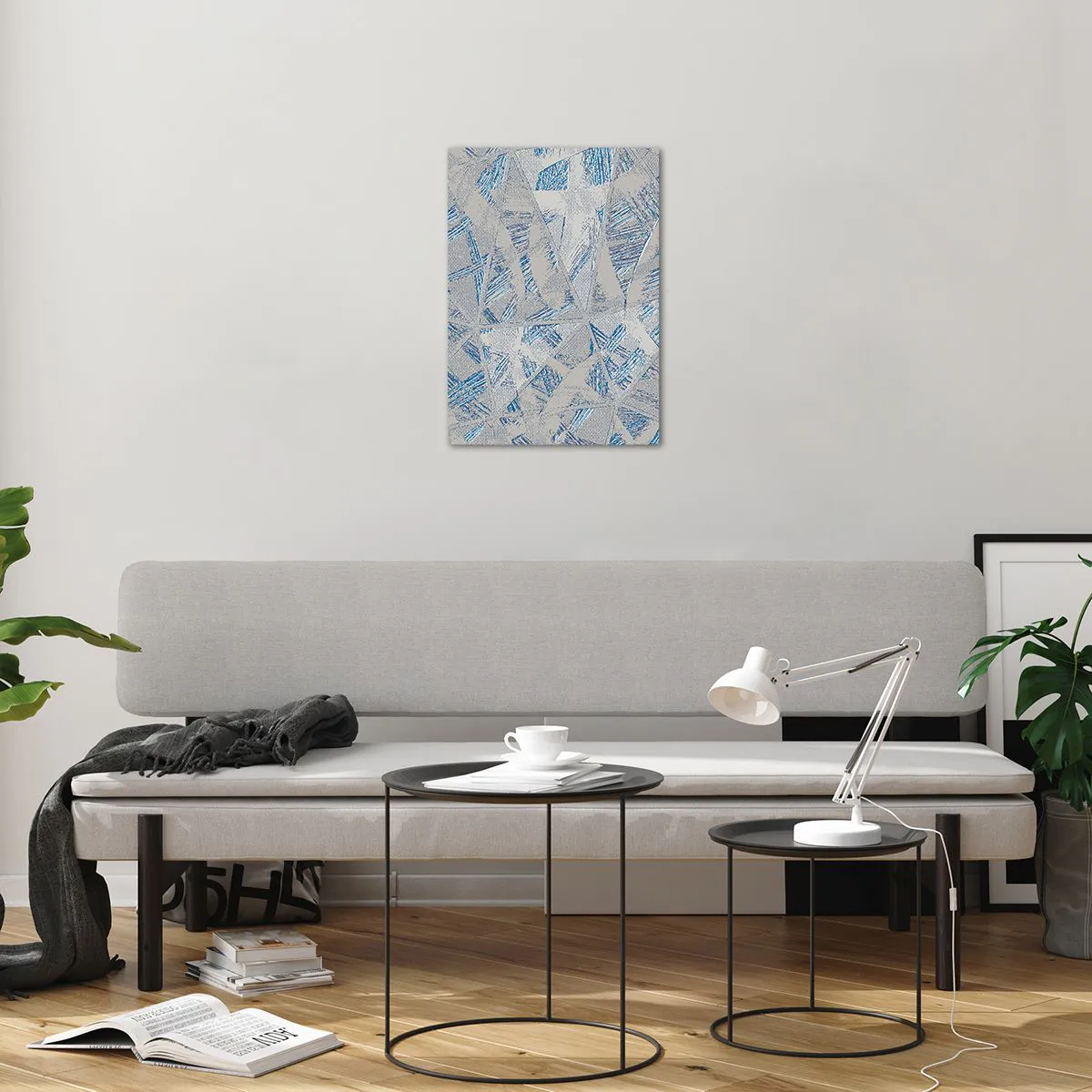 Glasbild - Bild auf glas - Geometrische Muster in Grau- und Blautönen - 50x70cm - In einem blaugrauen Labyrinth - Moderne Wanddekoration für Wohnzimmer und Schlafzimmer ARTTOR