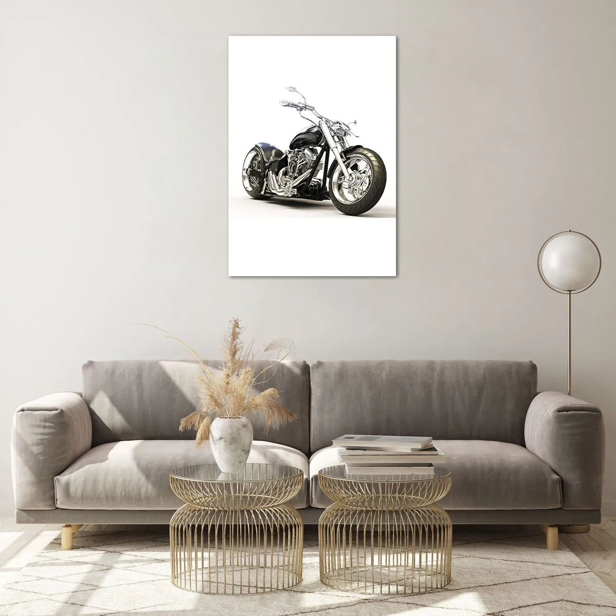 Cuadro sobre vidrio - Impresiones sobre Vidrio - Elegante motocicleta negra sobre fondo blanco. - 70x100cm - Una fuerza con carácter - Decoración de pared moderna para salón y dormitorio ARTTOR
