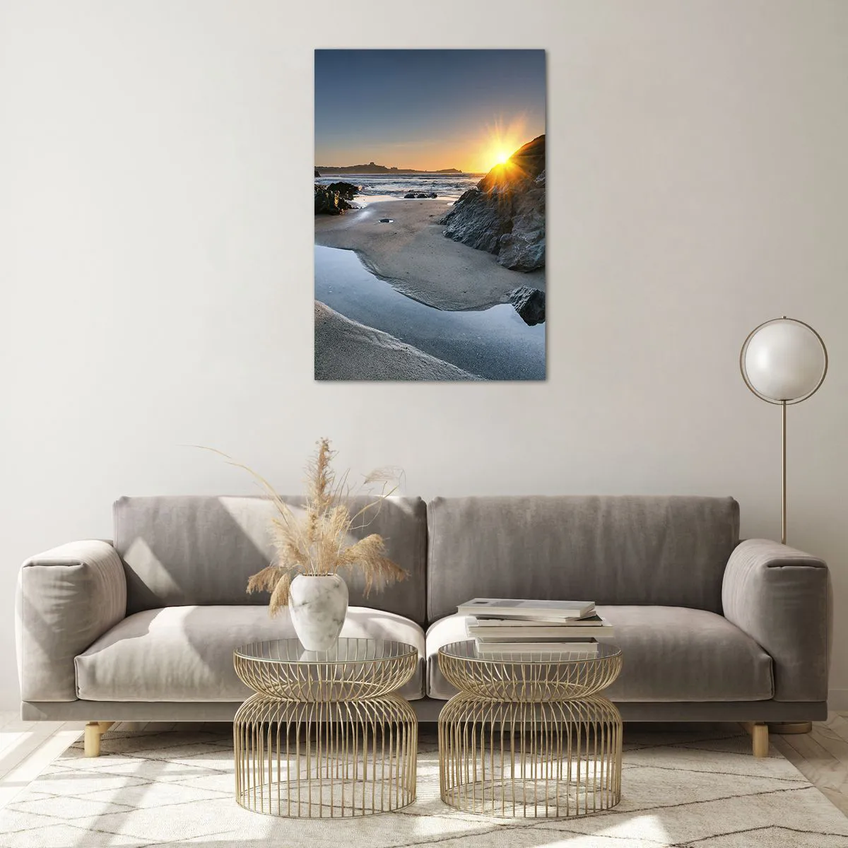 Quadro su vetro - Tramonto pittoresco su una spiaggia rocciosa - 70x100cm - Mai toccate da mano umana - Decorazione murale moderna per soggiorno e camera da letto ARTTOR