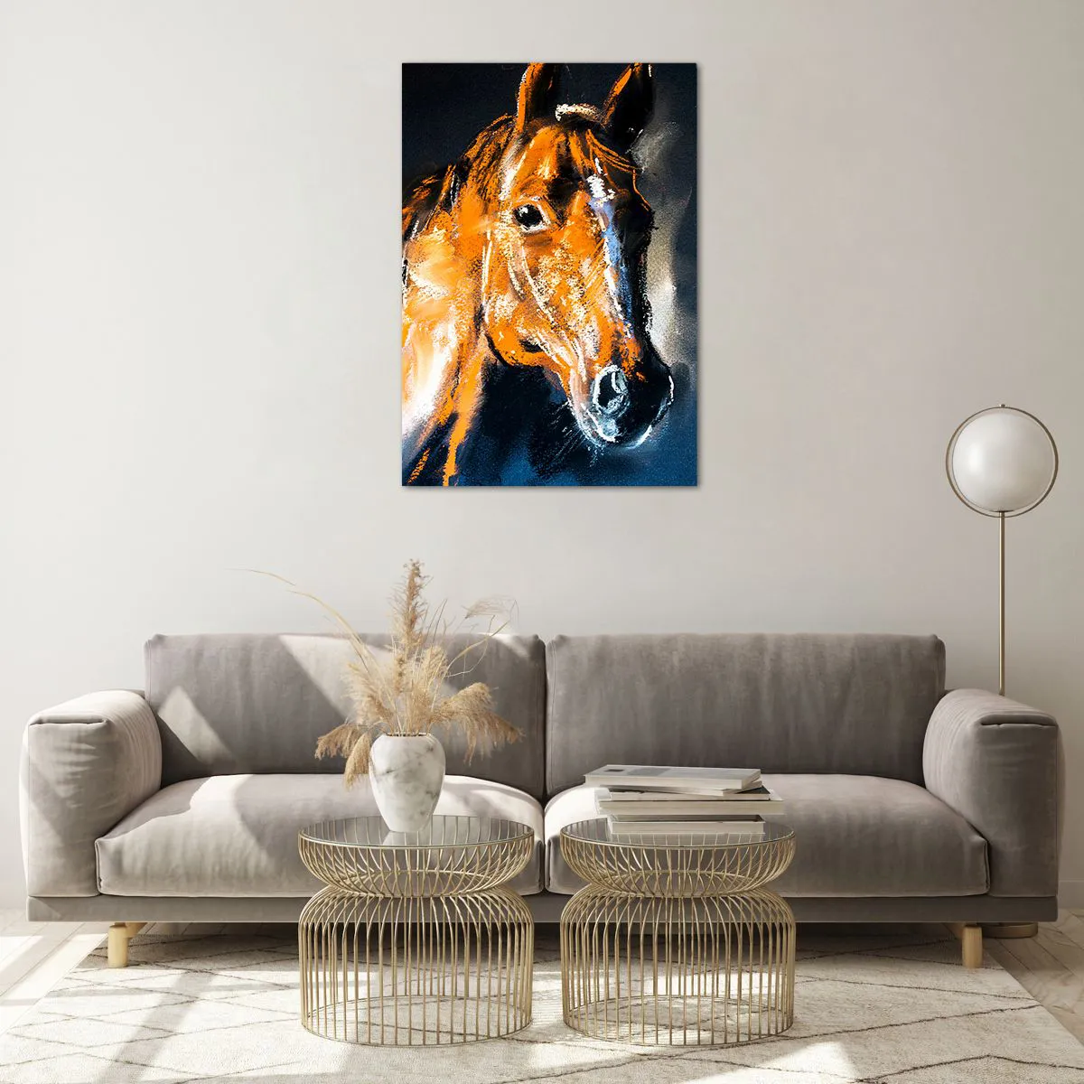 Impression sur verre - Image sur verre - Portrait d'un cheval dans un style pictural dynamique - 70x100cm - Et alors, tu y vas ? - Décoration murale moderne pour le salon et la chambre ARTTOR