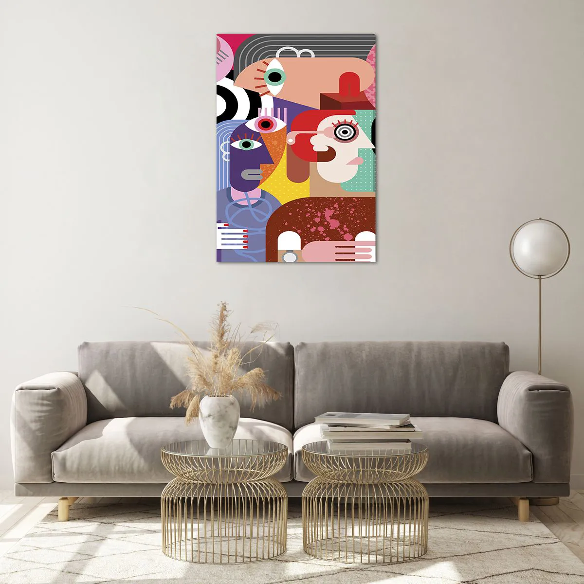 Glasbild - Bild auf glas - Bunte Abstraktion mit geometrischen Flächen - 70x100cm - Wir sind von Herrn Picasso - Moderne Wanddekoration für Wohnzimmer und Schlafzimmer ARTTOR