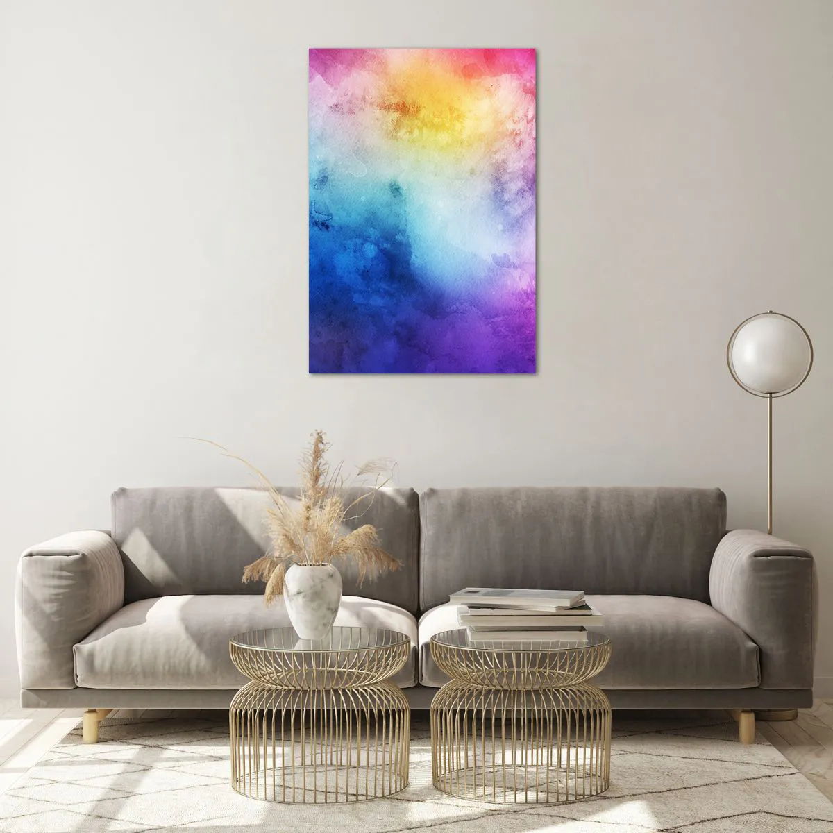 Glasbild - Bild auf glas - Eine abstrakte Komposition in Pastelltönen von Rosa und Blau. - 70x100cm - Fast auf Wolke sieben - Moderne Wanddekoration für Wohnzimmer und Schlafzimmer ARTTOR