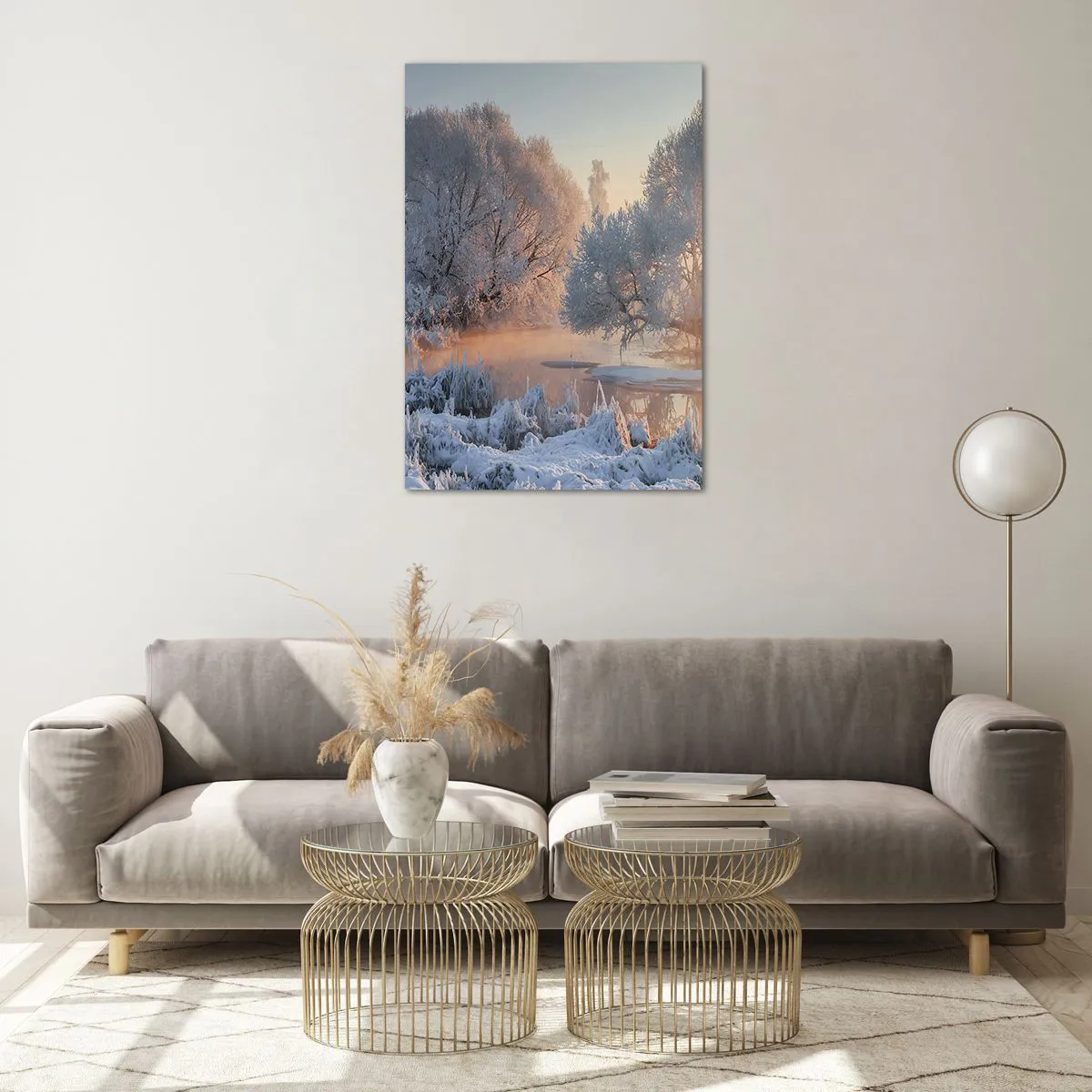 Obraz na szkle - Zimowy krajobraz z ośnieżonymi drzewami i zachodem słońca - 70x100cm - Wszystko w słonecznym lśni krysztale - Nowoczesna dekoracja ścienna do salonu i sypialni ARTTOR