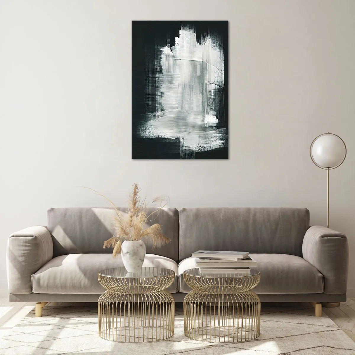 Impression sur verre - Image sur verre - Traits abstraits blancs sur fond sombre - 70x100cm - Tissé à la verticale et à l'horizontale - Décoration murale moderne pour le salon et la chambre ARTTOR