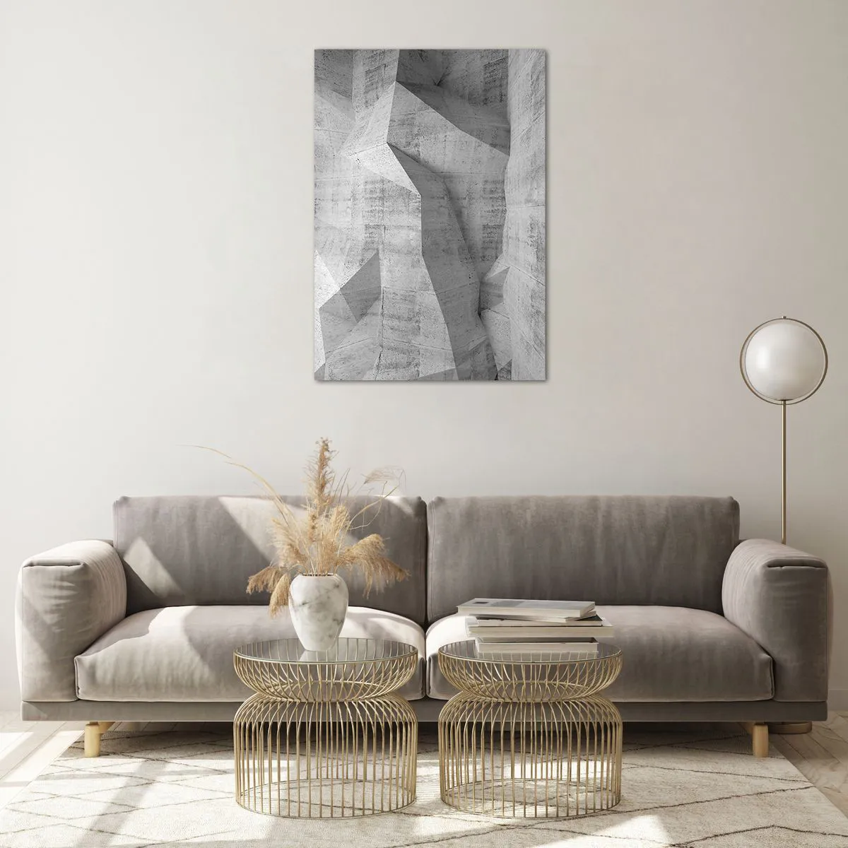 Cuadro sobre vidrio - Impresiones sobre Vidrio - Formas geométricas de hormigón en gris - 70x100cm - Un verdadero desafío - Decoración de pared moderna para salón y dormitorio ARTTOR