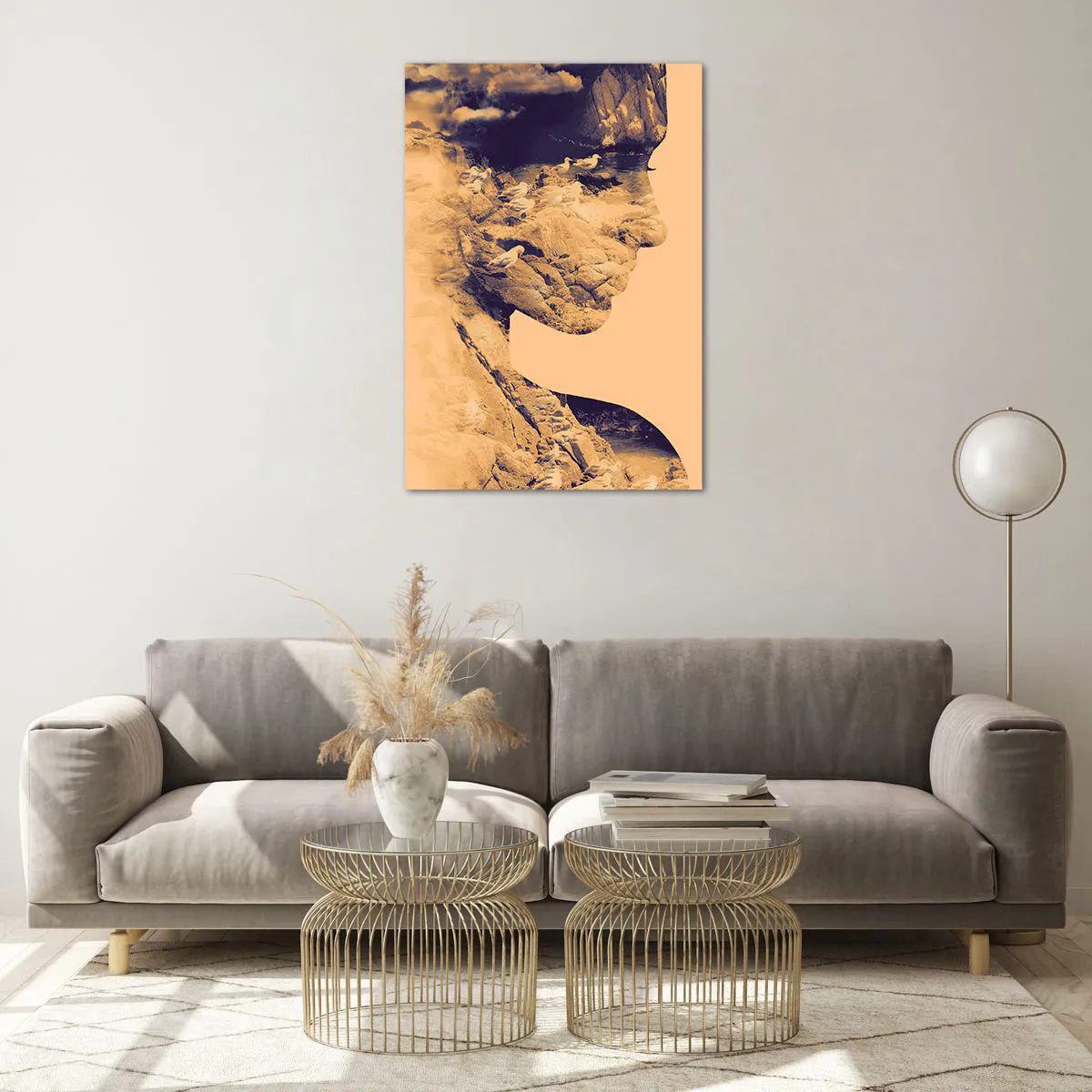 Impression sur verre - Image sur verre - Profil d'une femme avec la nature en arrière-plan dans des tons chauds - 70x100cm - Beauté de la nature - Décoration murale moderne pour le salon et la chambre ARTTOR