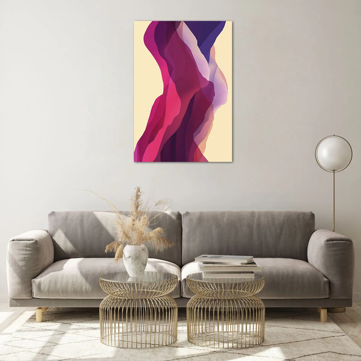 Obraz na szkle - Abstrakcyjne fale w odcieniach purpury i różu na jasnym tle - 70x100cm - Fale purpury - Nowoczesna dekoracja ścienna do salonu i sypialni ARTTOR