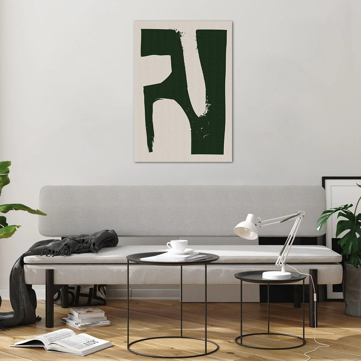 Obraz na szkle - Minimalistyczny abstrakt w zieleni na jasnym tle - 70x100cm - Zatoki bieli - Nowoczesna dekoracja ścienna do salonu i sypialni ARTTOR