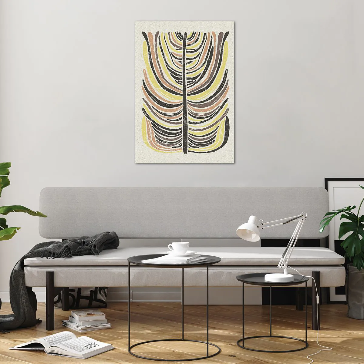 Glasbild - Bild auf glas - Abstraktes Blattmotiv in Erdtönen - 70x100cm - Abstraktion voller Leben - Moderne Wanddekoration für Wohnzimmer und Schlafzimmer ARTTOR