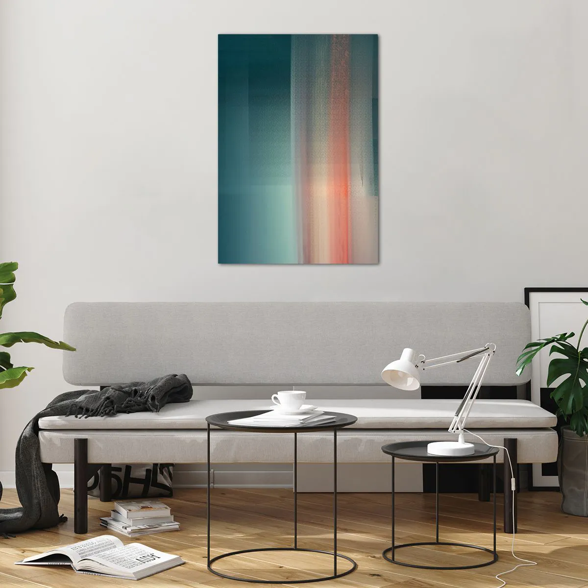 Cuadro sobre vidrio - Impresiones sobre Vidrio - Una puesta de sol en tonos pastel sobre un horizonte tranquilo. - 70x100cm - Abstracción: ondas de luz - Decoración de pared moderna para salón y dormitorio ARTTOR