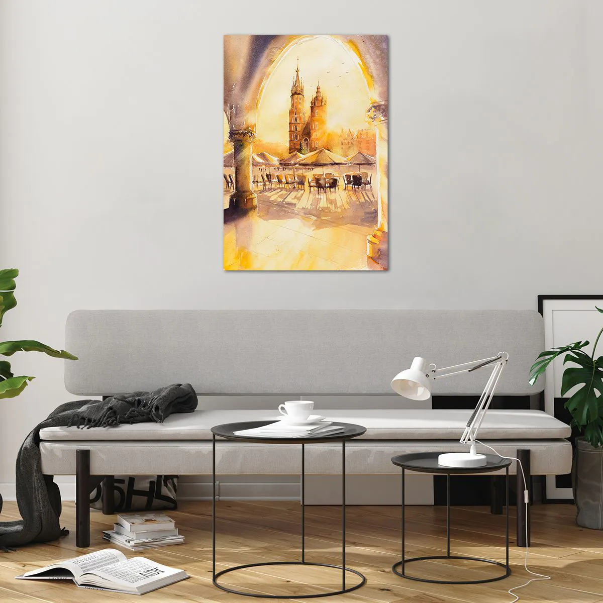 Obraz na skle - Východ slnka nad krakovským námestím - 70x100 cm