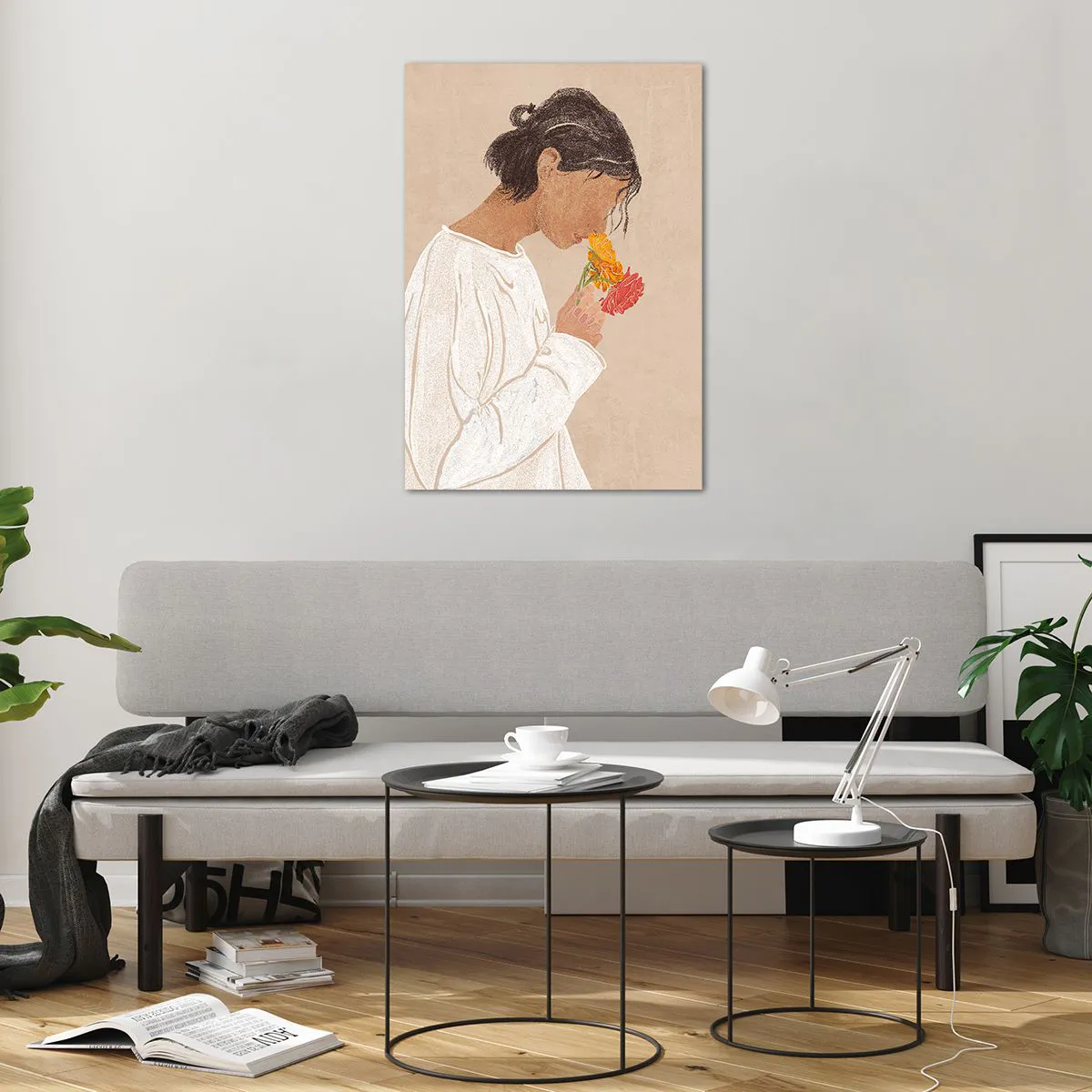 Schilderen op glas - Meisje en bloemen - 70x100 cm