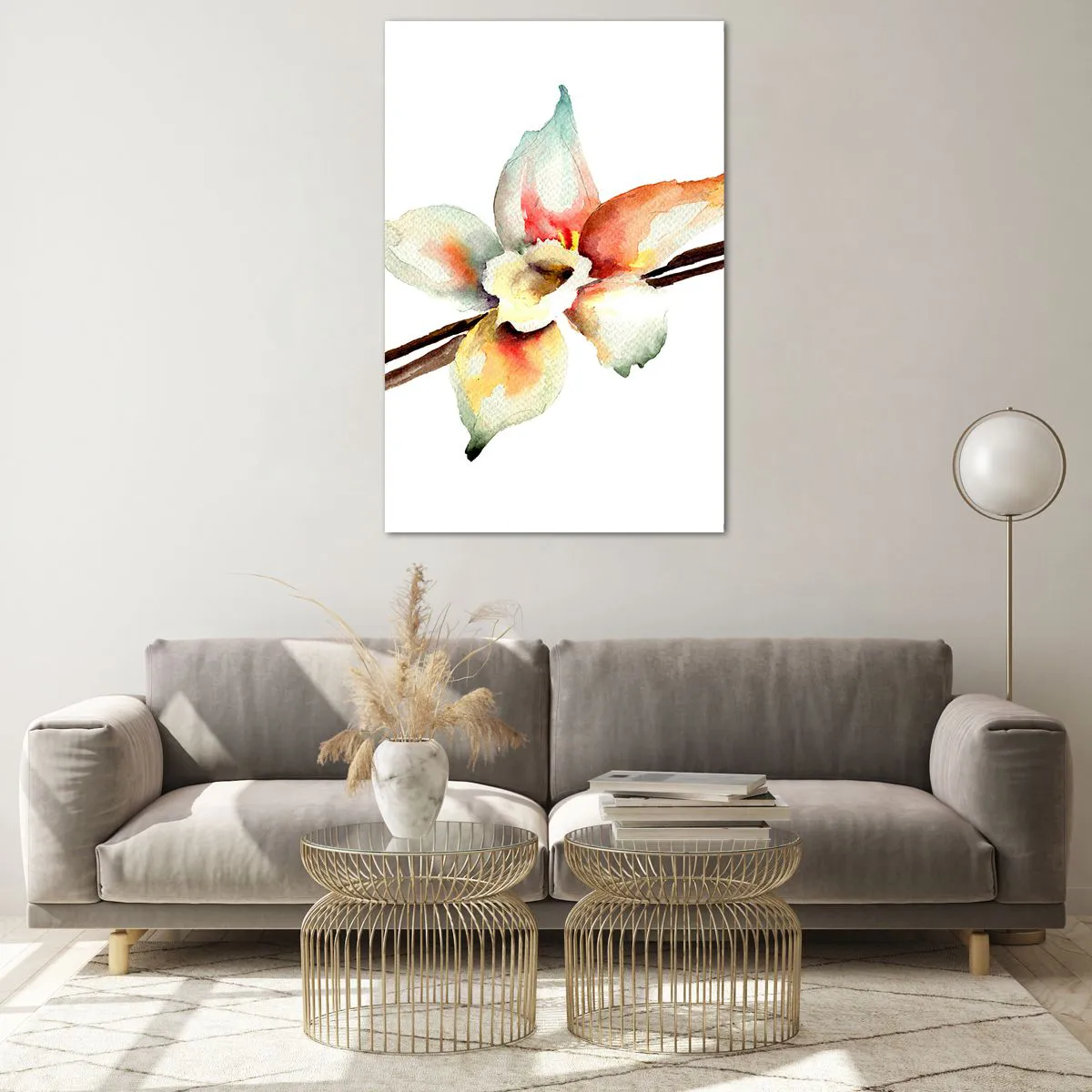 Glasbild - Bild auf glas - Aquarell-Blumenillustration in Pastellfarben - 80x120cm - Süße mit Farbe verschüttet - Moderne Wanddekoration für Wohnzimmer und Schlafzimmer ARTTOR