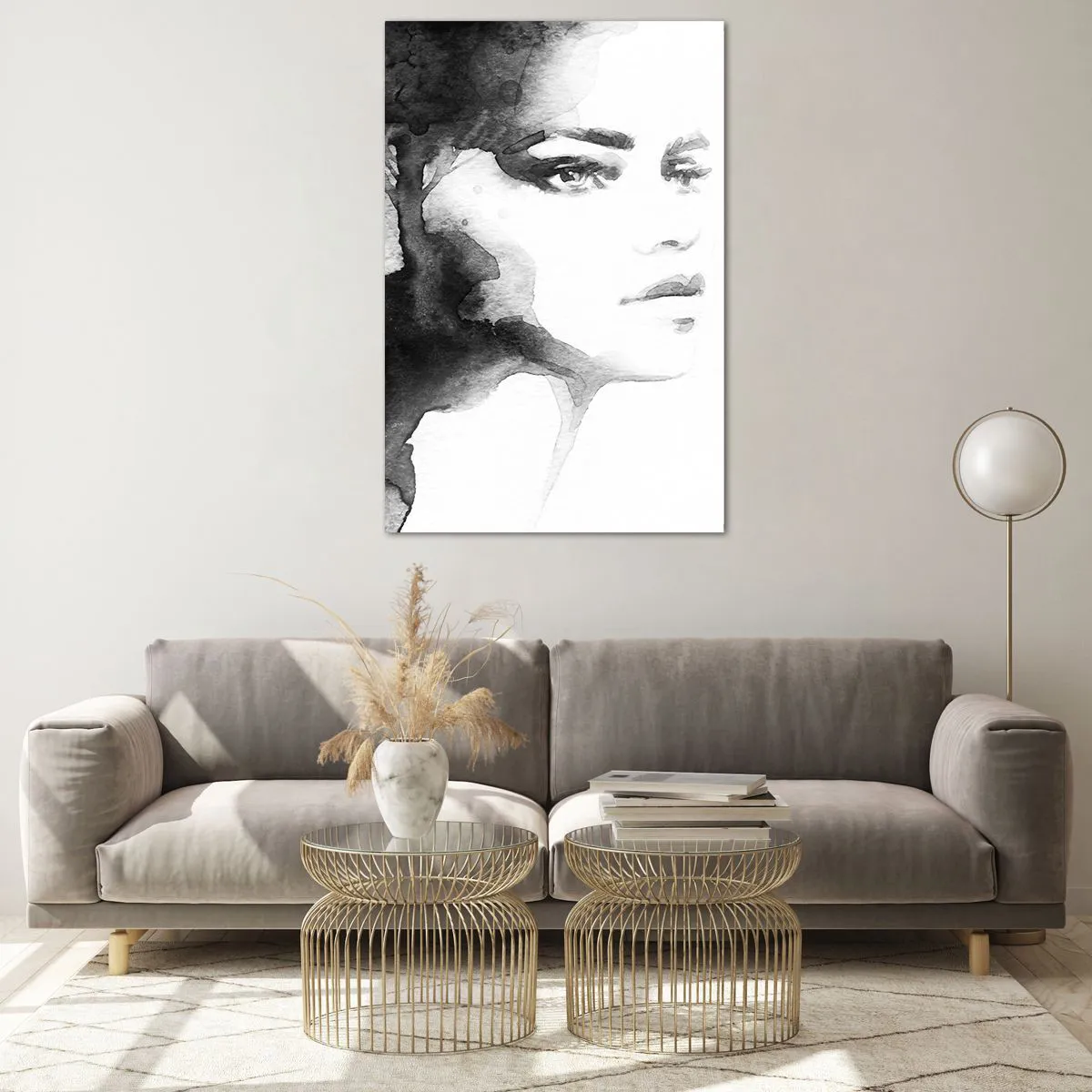 Impression sur verre - Image sur verre - Un portrait subtil d'une femme dans des tons de noir et blanc - 80x120cm - Fait de mystère et de brouillard - Décoration murale moderne pour le salon et la chambre ARTTOR