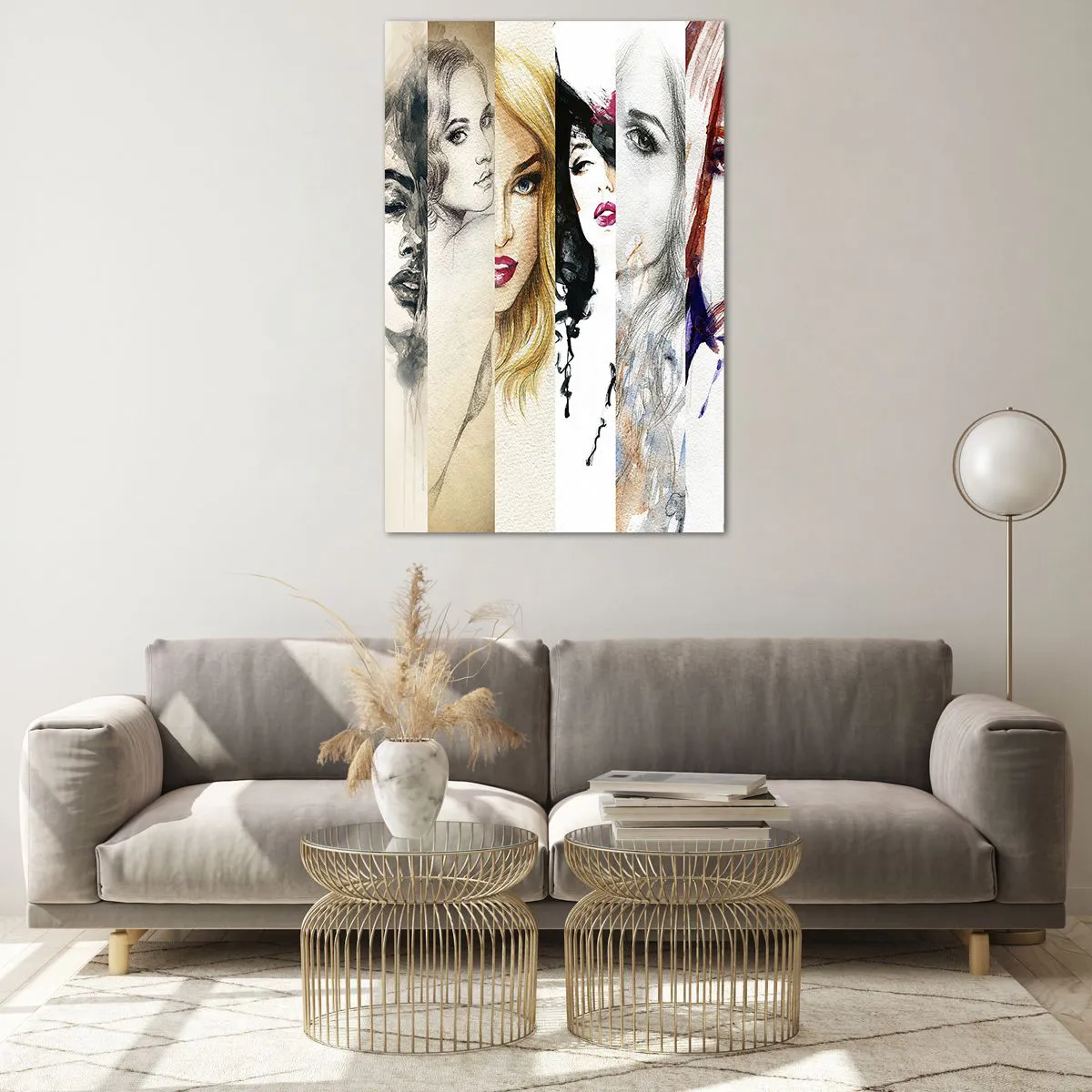 Quadro su vetro - Una raccolta di ritratti di donne in vari stili artistici. - 80x120cm - E sei sempre tu - Decorazione murale moderna per soggiorno e camera da letto ARTTOR