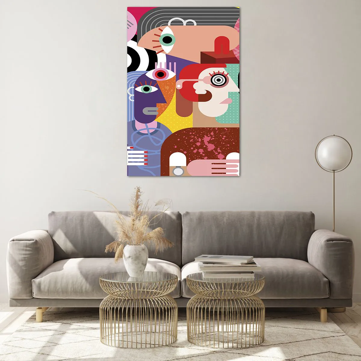 Quadro su vetro - Astrazione colorata con facce geometriche - 80x120cm - Mi manda Picasso - Decorazione murale moderna per soggiorno e camera da letto ARTTOR