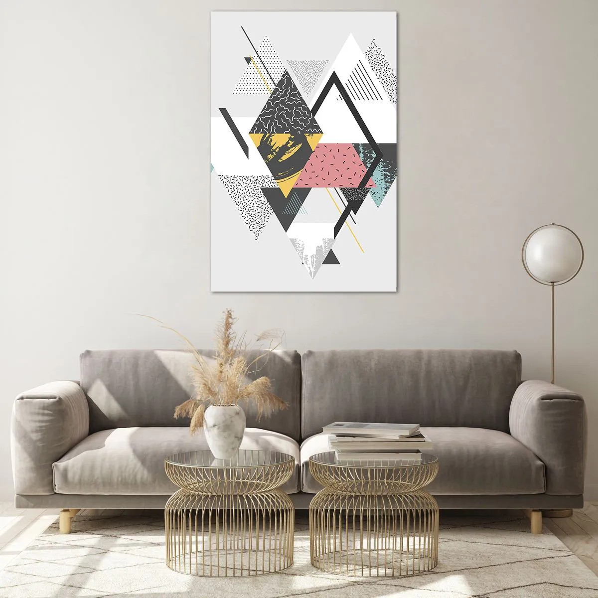 Cuadro sobre vidrio - Impresiones sobre Vidrio - Patrones geométricos sobre un fondo claro - 80x120cm - Una variación del triángulo y el rombo - Decoración de pared moderna para salón y dormitorio ARTTOR