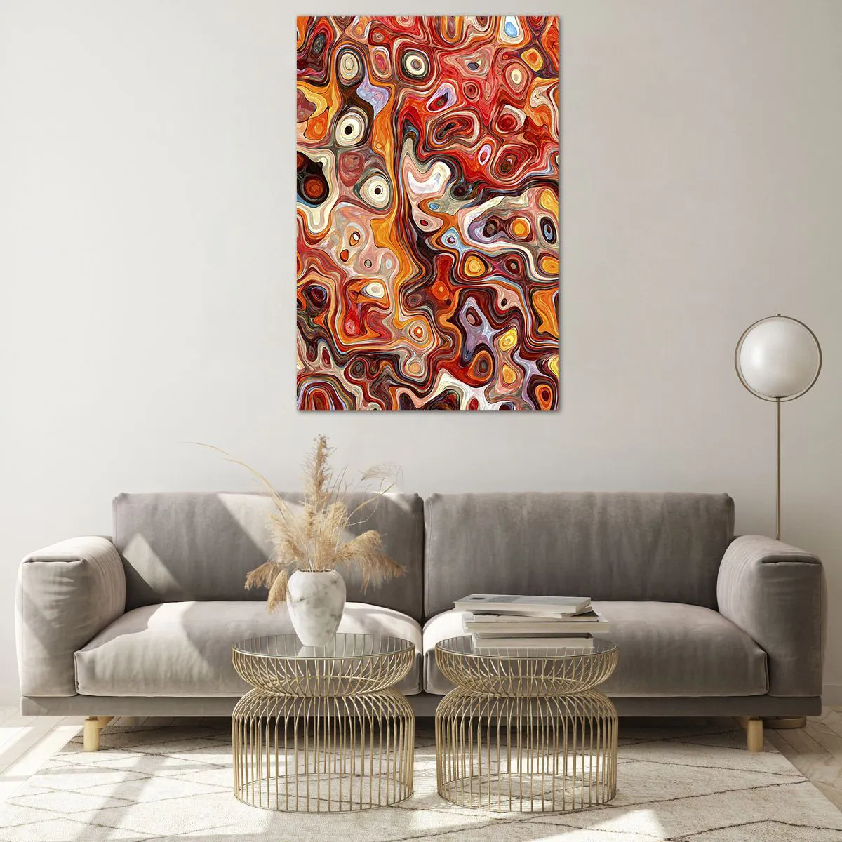 Impression sur verre - Image sur verre - Une composition abstraite dans des tons chauds de rouge, d'orange et de jaune. - 80x120cm - Si les noix fondaient dans du miel - Décoration murale moderne pour le salon et la chambre ARTTOR