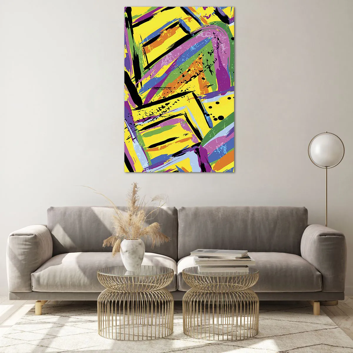 Cuadro sobre vidrio - Impresiones sobre Vidrio - Abstracción vívida en colores brillantes y formas dinámicas. - 80x120cm - Grita de alegría - Decoración de pared moderna para salón y dormitorio ARTTOR