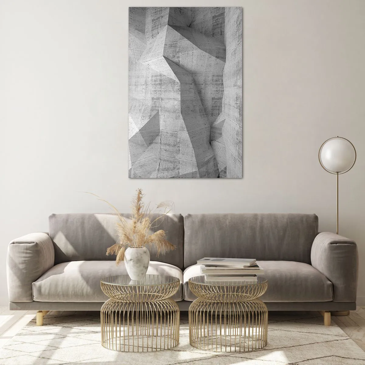 Glasbild - Bild auf glas - Geometrische Betonformen in Grau - 80x120cm - Eine echte Herausforderung - Moderne Wanddekoration für Wohnzimmer und Schlafzimmer ARTTOR