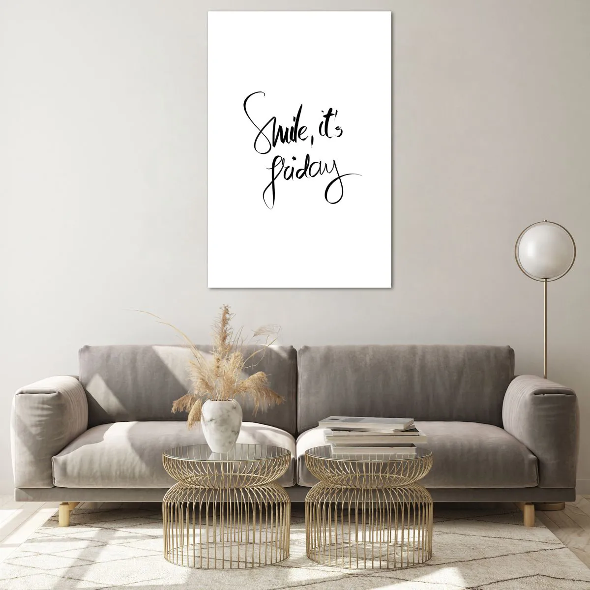 Impression sur verre - Image sur verre - Lettrage noir et blanc Souriez, c'est vendredi - 80x120cm - Joie réelle - Décoration murale moderne pour le salon et la chambre ARTTOR