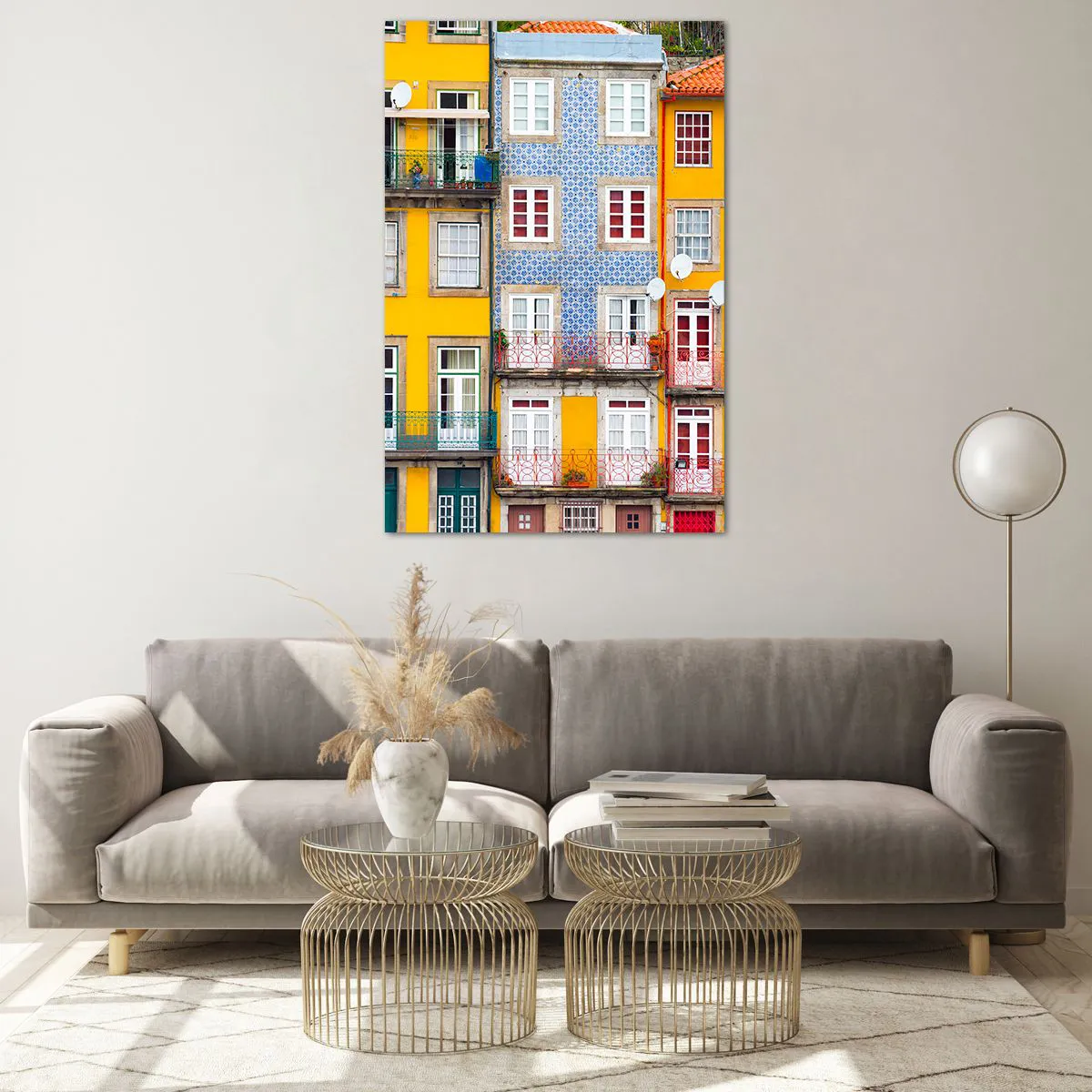 Quadro su vetro - Facciate colorate di case popolari nel paesaggio urbano - 80x120cm - I colori della città vecchia - Decorazione murale moderna per soggiorno e camera da letto ARTTOR